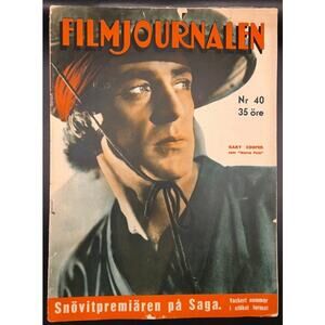 RARE 1938 Gary Cooper Magazine Film Journalen Marco Polo, Pride of the Yankees